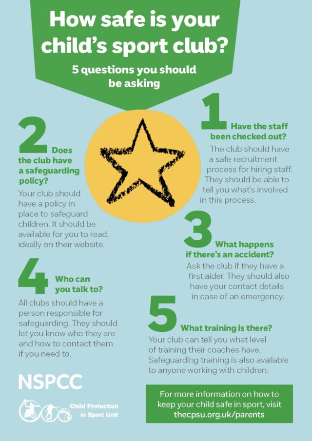 5 questions parents safe sports club poster